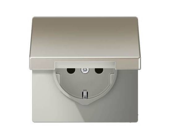 Розетка с заземлением с крышкой безвинтовой зажим Jung LS 990 edelstahl ES1520KL