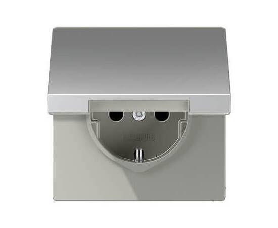 Розетка с заземлением с крышкой безвинтовой зажим Jung LS 990 алюминий AL1520KL