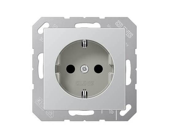 Розетка с заземлением безвинтовой зажим Jung A 500 алюминий A1520AL