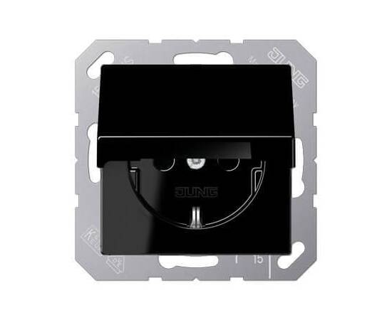 Розетка с заземлением с крышкой безвинтовой зажим 16A 250V Jung A 500 черная A1520KLSW