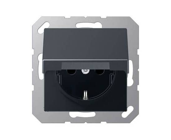 Розетка с заземлением с крышкой безвинтовой зажим Jung A 500 антрацит A1520BFKLANM
