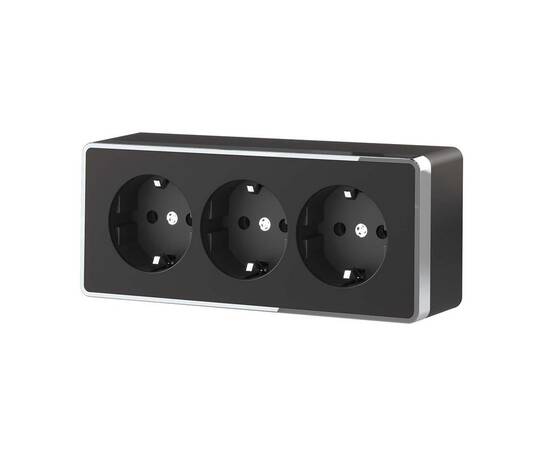 Розетка тройная с/з со шторками Werkel Gallant черный/хром