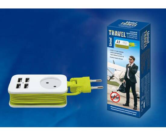 Удлинитель Uniel 1гн х 1,5м б/з Travel S-CT1-1,5U White/Green UL-00003331, изображение 2