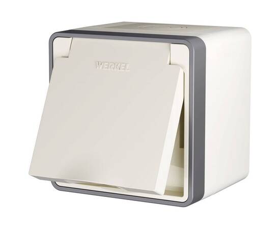 Розетка влагозащищенная с заземлением с защитной крышкой и шторками Werkel Gallant слоновая кость W5071203 4690389164590