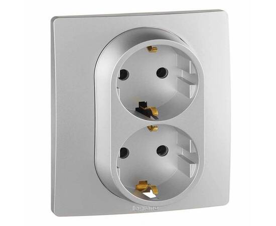 Розетка 2п+З 220В двойная (в одну монтажную коробку) винты, алюминий