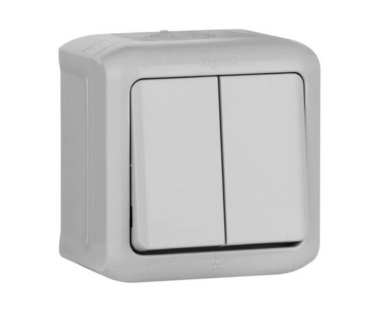 Переключатель двухклавишный на 2 направления Legrand Quteo 10A 250V IP44 серый 782331