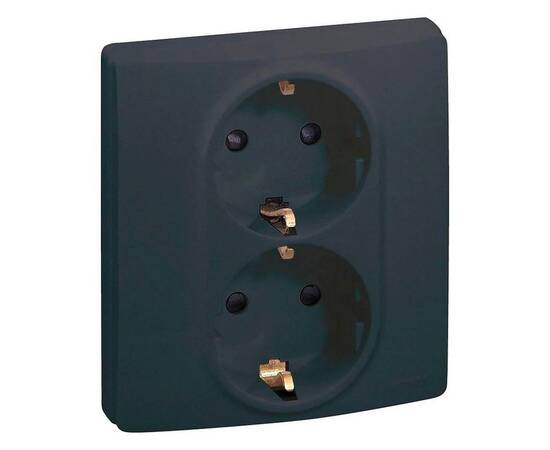 Розетка 2X2К+З Legrand Etika 16A 250V со шторками немецкий стандарт антрацит 672633