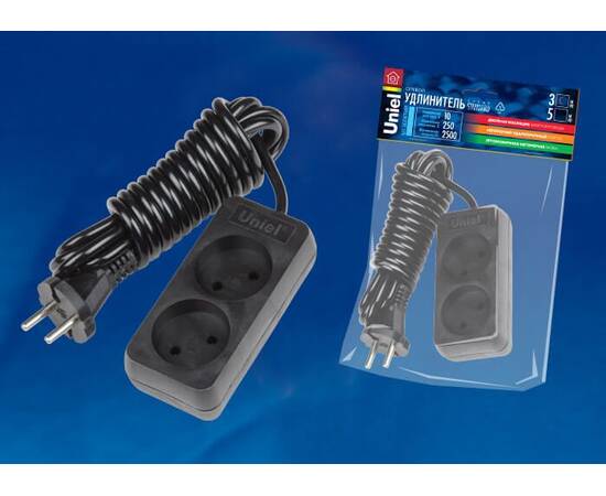Удлинитель Uniel 2гн х 3м б/з Standard S-CD2-3 Black UL-00003603, изображение 2