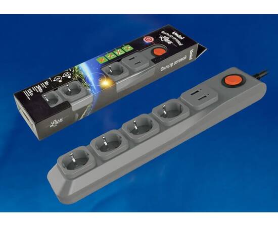 Сетевой фильтр Uniel 4гн х 3м с/з Lux S-GSL5-3U Grey UL-00001761, изображение 2