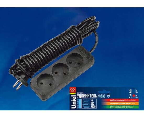 Удлинитель Uniel 3гн х 7м б/з Standard S-CD3-7 Black UL-00003606, изображение 2