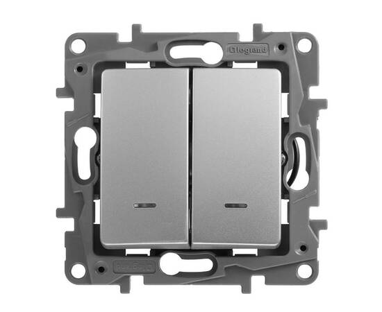 Выключатель 2-х клавишный с подсветкой, алюминий 672404, изображение 2