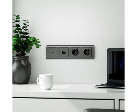 Накладка для розетки USB Werkel графит рифленый W1179504 4690389158667, изображение 3