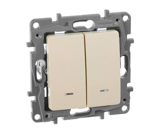 Выключатель двухклавишный Legrand Etika 10A 250V с подсветкой слоновая кость 672304