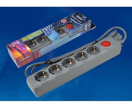 Сетевой фильтр Uniel 5гн х 1,5м с/з Universal S-GSU5-1,5 Grey UL-00001743, изображение 2