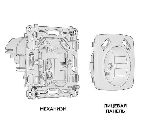 Комплект механизма розетки 2USB A+A 18W (быстрая зарядка) с/з Ambrella Volt Omega MO209010, изображение 3