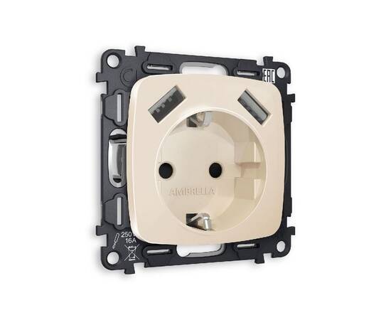 Комплект механизма розетки 2USB A+A 18W (быстрая зарядка) с/з Ambrella Volt Omega MO309010