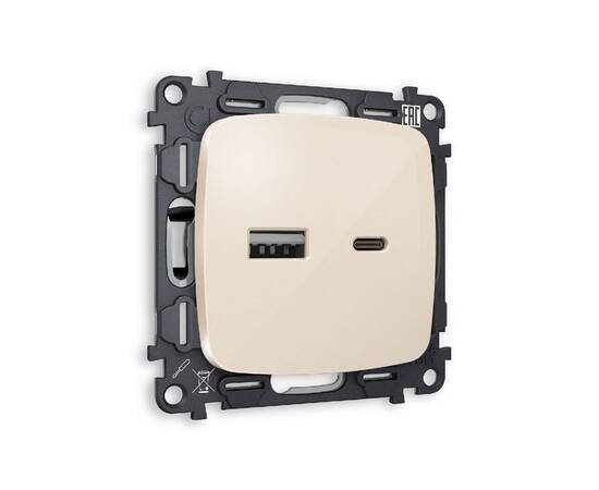 Комплект механизма розетки 2USB A+C 20W (быстрая зарядка) Ambrella Volt Omega MO311010