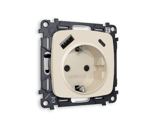 Комплект механизма розетки 2USB A+C 20W (быстрая зарядка) с/з Ambrella Volt Omega MO330010