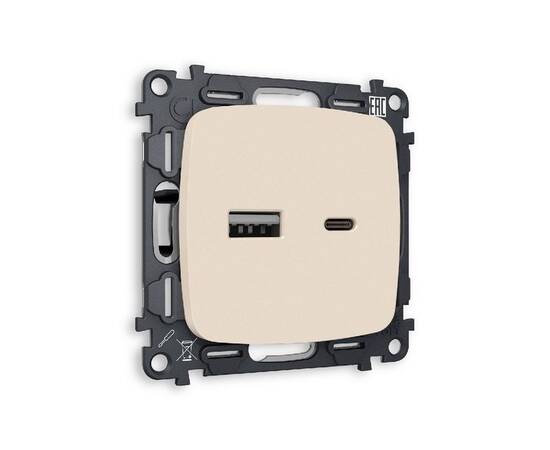 Комплект механизма розетки 2USB A+C 20W (быстрая зарядка) Ambrella Volt Omega MO331010