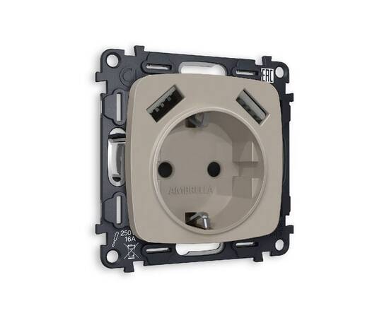 Комплект механизма розетки 2USB A+A 18W (быстрая зарядка) с/з Ambrella Volt Omega MO369010