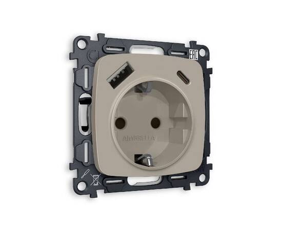 Комплект механизма розетки 2USB A+C 20W (быстрая зарядка) с/з Ambrella Volt Omega MO370010