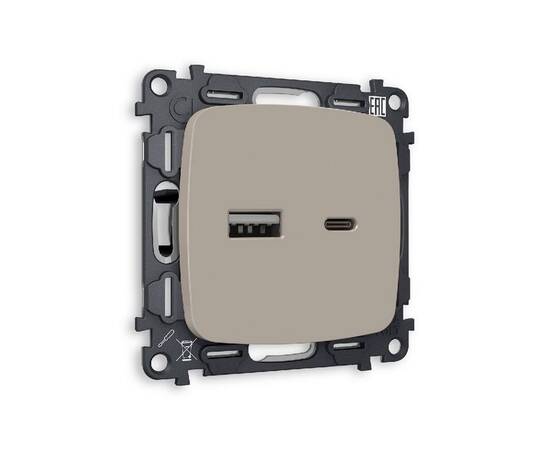 Комплект механизма розетки 2USB A+C 20W (быстрая зарядка) Ambrella Volt Omega MO371010