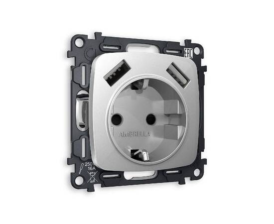 Комплект механизма розетки 2USB A+A 18W (быстрая зарядка) с/з Ambrella Volt Omega MO409010