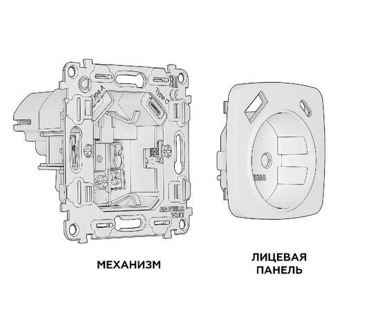 Комплект механизма розетки 2USB A+C 20W (быстрая зарядка) с/з Ambrella Volt Omega MO410010, изображение 3