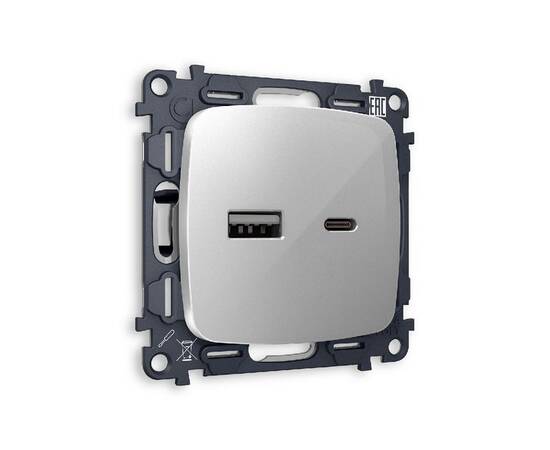 Комплект механизма розетки 2USB A+C 20W (быстрая зарядка) Ambrella Volt Omega MO411010