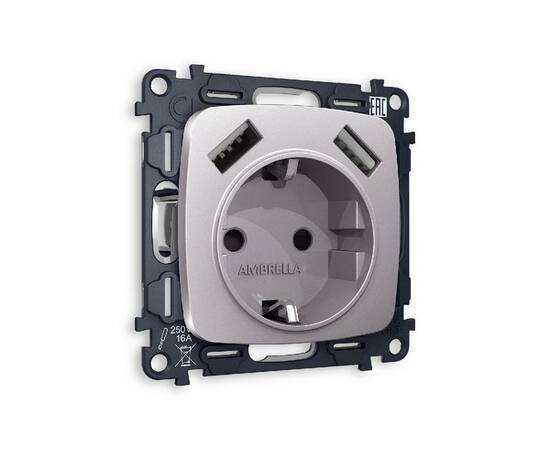 Комплект механизма розетки 2USB A+A 18W (быстрая зарядка) с/з Ambrella Volt Omega MO509010