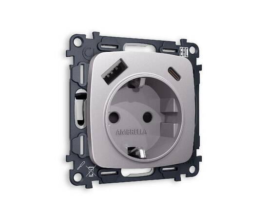 Комплект механизма розетки 2USB A+C 20W (быстрая зарядка) с/з Ambrella Volt Omega MO510010