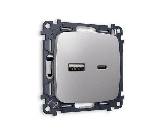 Комплект механизма розетки 2USB A+C 20W 3000mA (быстрая зарядка) Ambrella Volt Omega MO511010