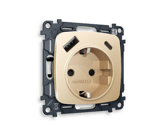 Комплект механизма розетки 2USB A+C 20W (быстрая зарядка) с/з Ambrella Volt Omega MO610010