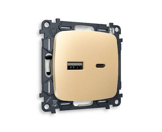 Комплект механизма розетки 2USB A+C 20W (быстрая зарядка) Ambrella Volt Omega MO611010