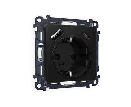 Комплект механизма розетки 2USB A+C 20W (быстрая зарядка) с/з Ambrella Volt Alfa MA810010