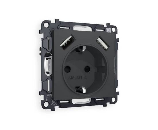 Комплект механизма розетки 2USB A+A 18W (быстрая зарядка) с/з Ambrella Volt Alfa MA909010