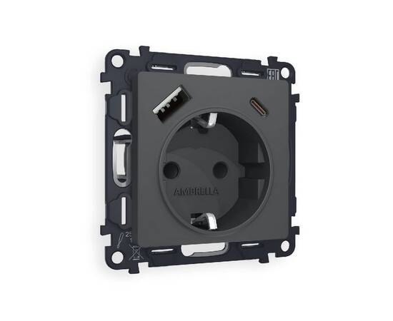 Комплект механизма розетки 2USB A+C 20W (быстрая зарядка) с/з Ambrella Volt Alfa MA910010