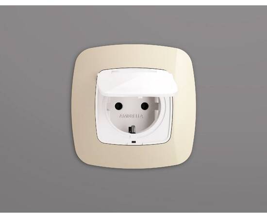 Лицевая панель для розетки с/з со шторками и крышкой Ambrella Volt Omega OP1080, изображение 2
