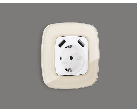 Лицевая панель для розетки с/з со шторками 2USB A+A Ambrella Volt Omega OP1090, изображение 2