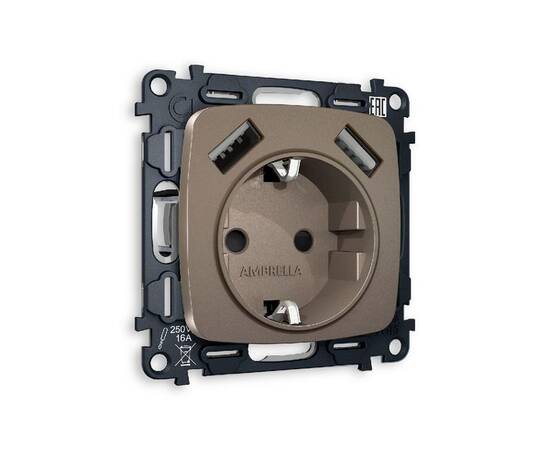 Комплект механизма розетки 2USB A+A 18W (быстрая зарядка) с/з Ambrella Volt Omega MO639010