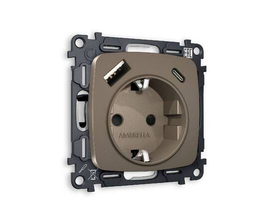 Комплект механизма розетки 2USB A+C 20W (быстрая зарядка) с/з Ambrella Volt Omega MO640010