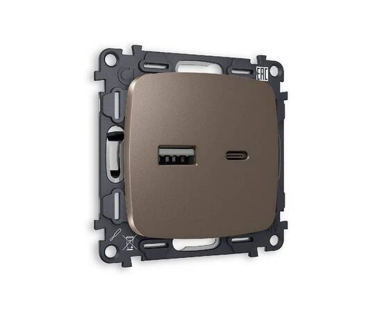 Комплект механизма розетки 2USB A+C 20W (быстрая зарядка) Ambrella Volt Omega MO641010