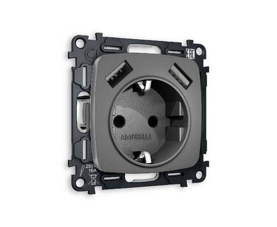 Комплект механизма розетки 2USB A+A 18W (быстрая зарядка) с/з Ambrella Volt Omega MO659010