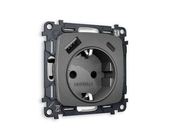 Комплект механизма розетки 2USB A+C 20W (быстрая зарядка) с/з Ambrella Volt Omega MO660010