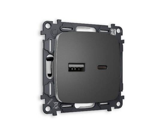 Комплект механизма розетки 2USB A+C 20W (быстрая зарядка) Ambrella Volt Omega MO661010