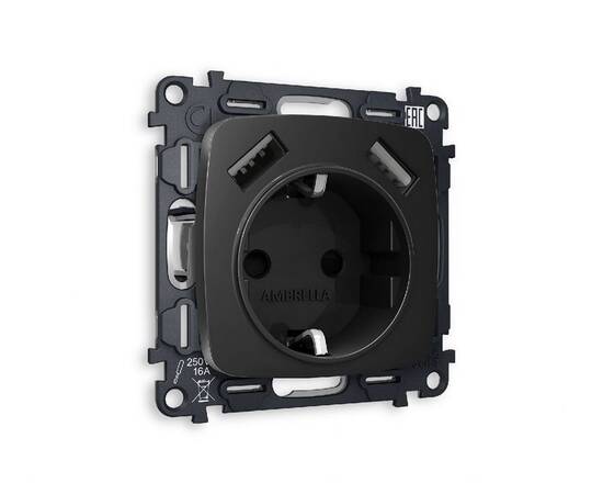 Комплект механизма розетки 2USB A+A 18W (быстрая зарядка) с/з Ambrella Volt Omega MO809010