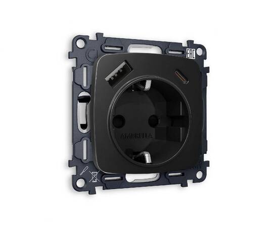 Комплект механизма розетки 2USB A+C 20W (быстрая зарядка) с/з Ambrella Volt Omega MO810010