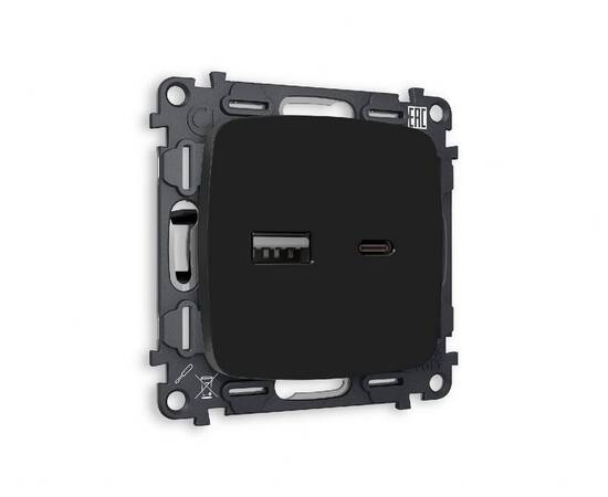 Комплект механизма розетки 2USB A+C 20W (быстрая зарядка) Ambrella Volt Omega MO811010