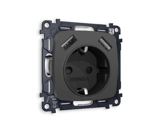 Комплект механизма розетки 2USB A+A 18W (быстрая зарядка) с/з Ambrella Volt Omega MO909010