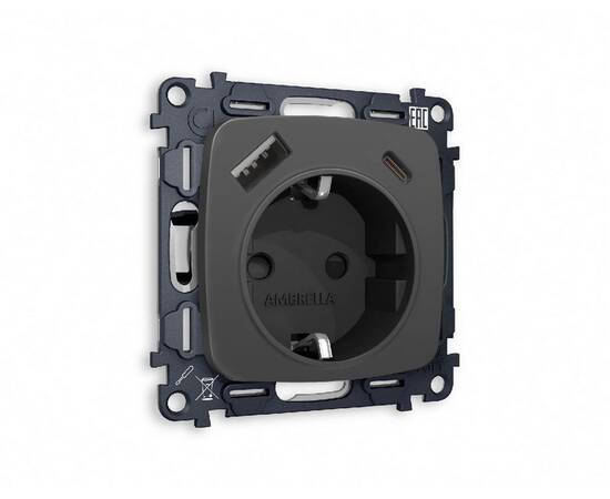 Комплект механизма розетки 2USB A+C 20W (быстрая зарядка) с/з Ambrella Volt Omega MO910010